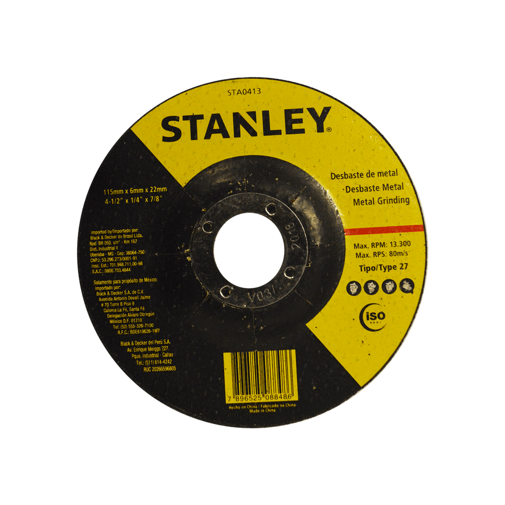 Stanley - DISCO ABRASIVO CORTE METAL 4-1/2 X 1/4 7/8 PULG - HSTA0413 - etoledo